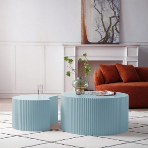 Nesting Coffee Table Set of 2,Creative Moon Round Wood Coffee Table,Handcrafted Side Tables Accent Luxury End Table for Apartment-Cuddlewood - 1 of 4