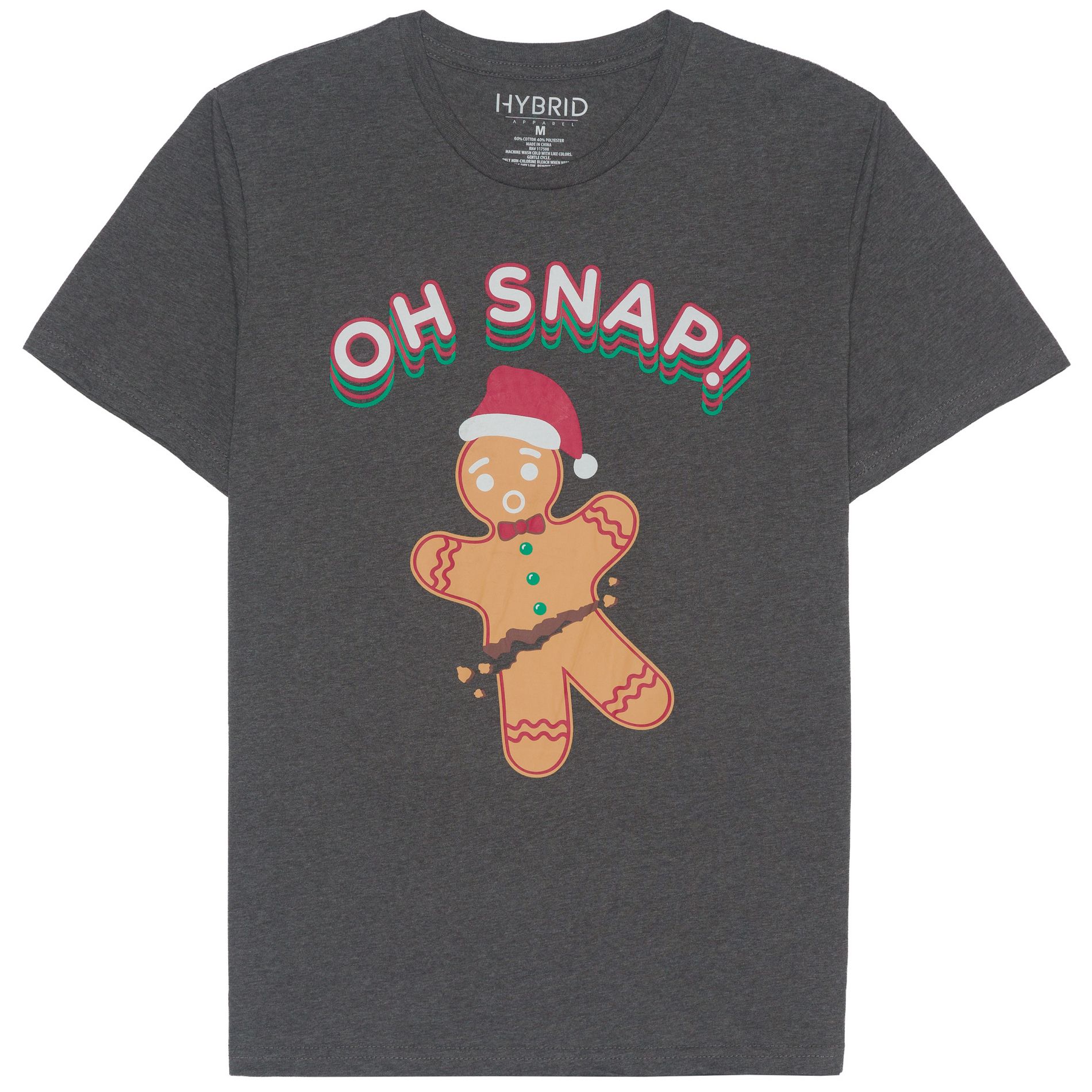 Men's - HYBRID APPAREL - Christmas Oh Snap! Gingerbread Man Short Sleeve Graphic T-Shirt