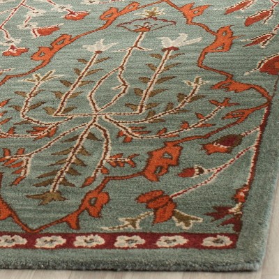 Handmade Floral Elegance Wool Area Rug, Blue, 5' x 8'