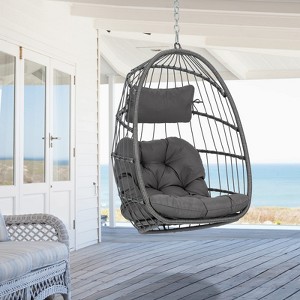 Hanging Egg Chair Without Stand - Foldable Indoor Outdoor Wicker Rattan Swing Egg Chair with Hanging Chain Hammock Chair - 1 of 4
