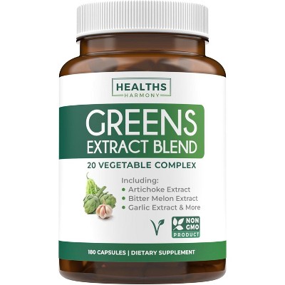 Greens Extract Blend Capsules, Antioxidant Supplement for Natural Metabolism Boost, Health's Harmony, 60, 120 or 180ct