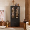 KWPZQEB 73.25'' H Vintage Curio Cabinet, Farmhouse Pantry Cabinet with Glass Doors & Adjustable Shelves, Mid-Century Bookcases for Living Room, Black - 2 of 4