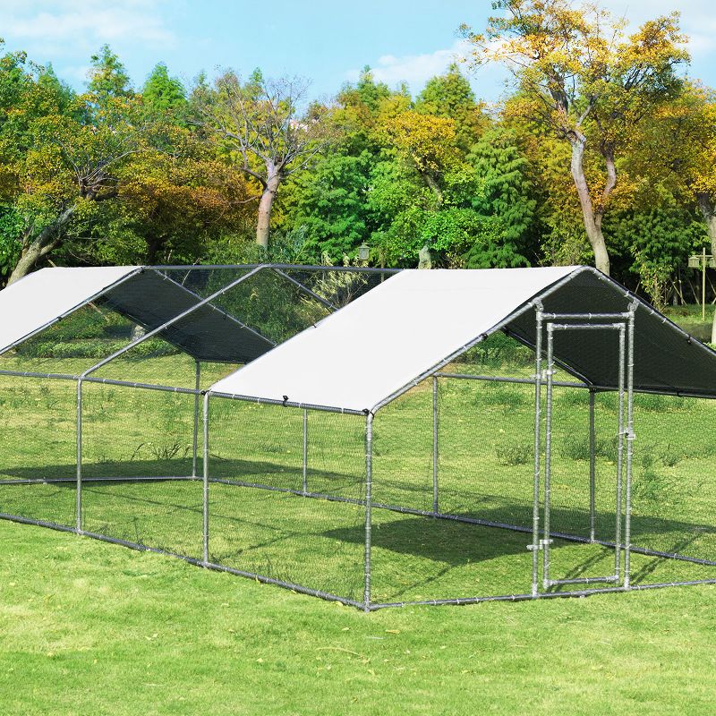 Costway Walk In Chicken Coop Run House Shade Cage 10' X 26' w/Roof Cover, 5 of 11