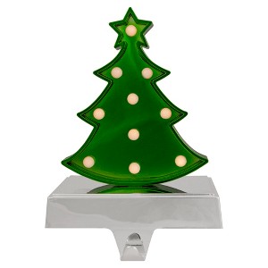 Northlight LED Lighted Shiny Christmas Tree Stocking Holder - 7" - Silver and Green - 1 of 4