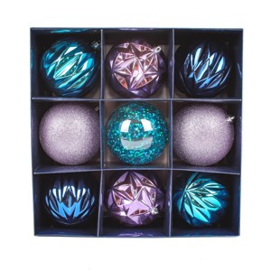 National Tree Company First Traditions Christmas Tree Ornaments, Glittery Purple and Blue Assortment, Set of 9 - 1 of 4
