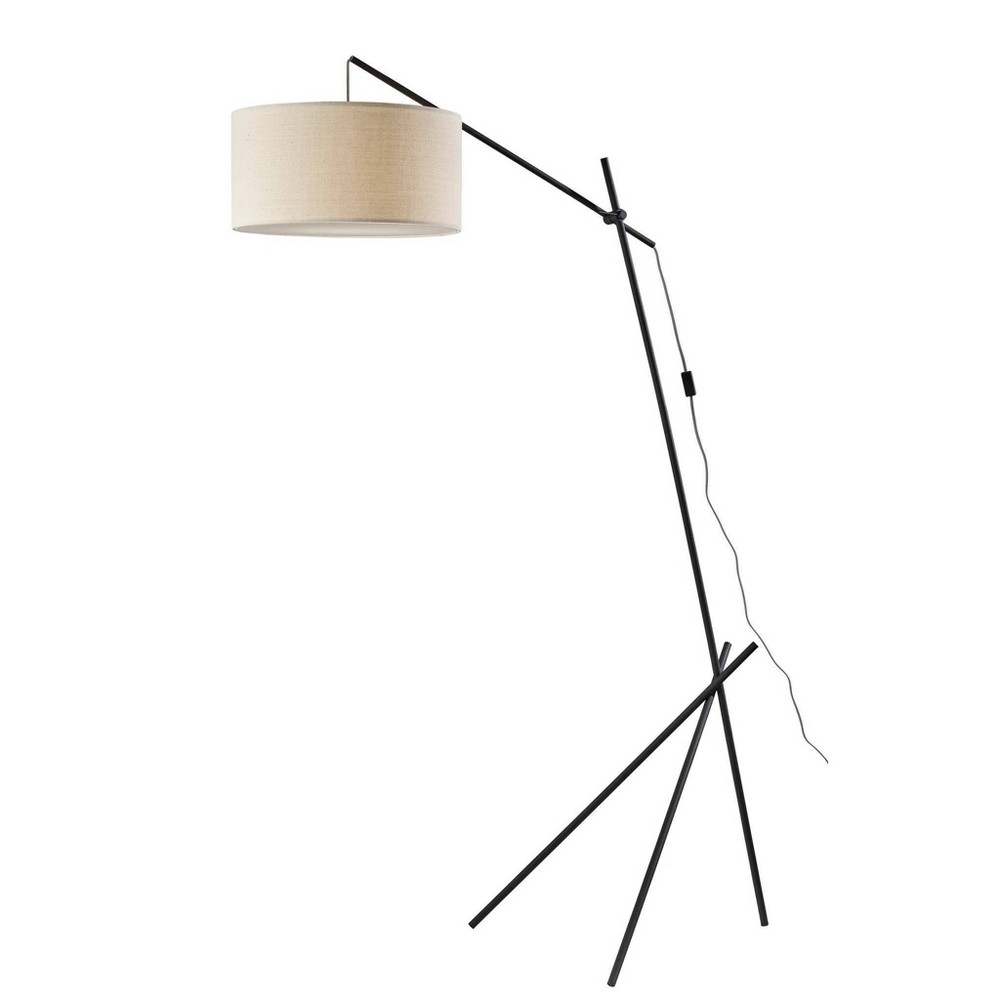 Photos - Floodlight / Street Light Adesso Varick Arc Lamp Black: Adjustable Boom Arm, Beige Linen Shade, ETL 