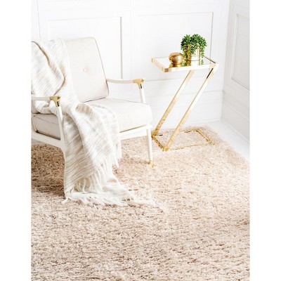 Luxurious Blonde Shag Rectangular Synthetic Area Rug