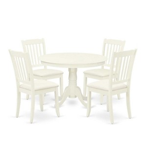 HomeStock 5-Piece Round Linen White Finish Solid Wood Top Dining table with 4 Chairs with Slat Back - 1 of 4