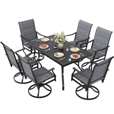 Maggift Patio Seating Sets, 7-Piece Outdoor Table and Chairs Set, with Swivel Chairs, Patio Table, Paded, for Poolside, Gray, 25.2"*25.2"*48.6"