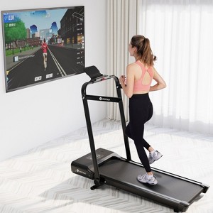 Deerrun Pro Smart 2 in 1 Folding 15.35 * 37.40 In Run Belt Treadmill Pink with Handrail, 300 Lbs capacity - 1 of 4