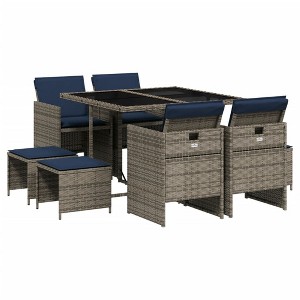 vidaXL Patio Dining Set, 8-Seater Foldable Gray PE Rattan Outdoor Table and Chairs - 1 of 4