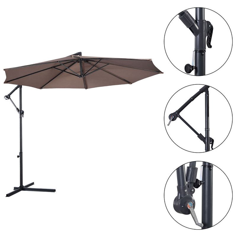 Costway 10' Hanging Umbrella Patio Sun Shade Offset Outdoor Market W/t Cross Base Tan, 5 of 10