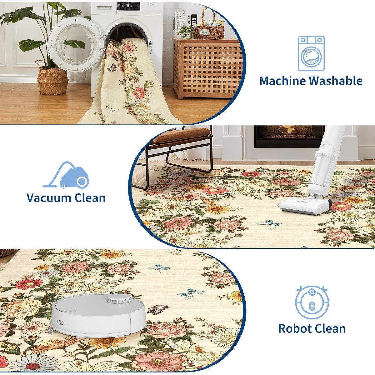 Washable Floral Area Rug, Modern Indoor Rug with Non-Slip TPR Backing, Foldable Flatwoven Pearl Velvet Rug for Living Room (Multiple Colors & Sizes) - thumbnail 7