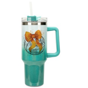 Elanze Designs 40 Ounce Stainless Steel Double Wall Insulated Ombre Glitter Travel Tumbler With Handle, Straw, and Lid, Volleyball With Orange Bow - 1 of 1