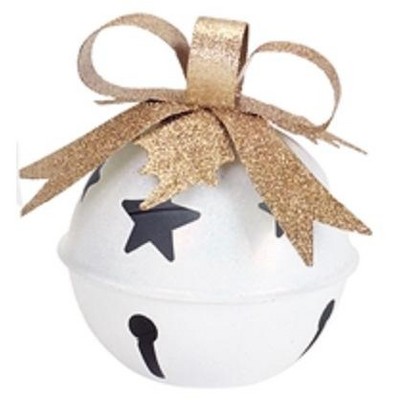 Diva At Home 7.5" Snow White and Gold Color Jingle Bell Tea Light Christmas Candle Holder with Bow