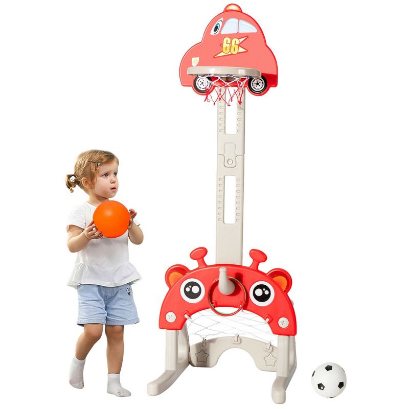 Costway 3-in-1 Basketball Hoop for Kids Adjustable Height Playset w/ Balls Red, 1 of 11