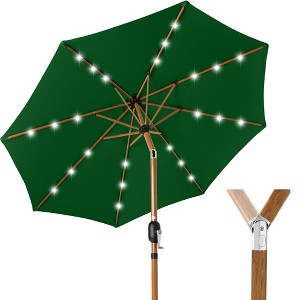 Best Choice Products 10ft Solar LED Lighted Outdoor Woodgrain Pattern Steel Market Patio Umbrella - 1 of 4