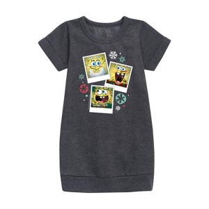 - SpongeBob SquarePants - Christmas  Photo Collage Graphic Short Sleeve Fleece Dress - 1 of 4