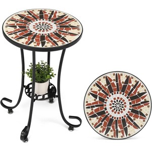 Mosaic Accent Table, 14" Round Side Table,End Table, Plant Stand Decor for Patio Porch Beach Theme Balcony Back Deck Pool Indoor Outdoor Coffee - 1 of 4