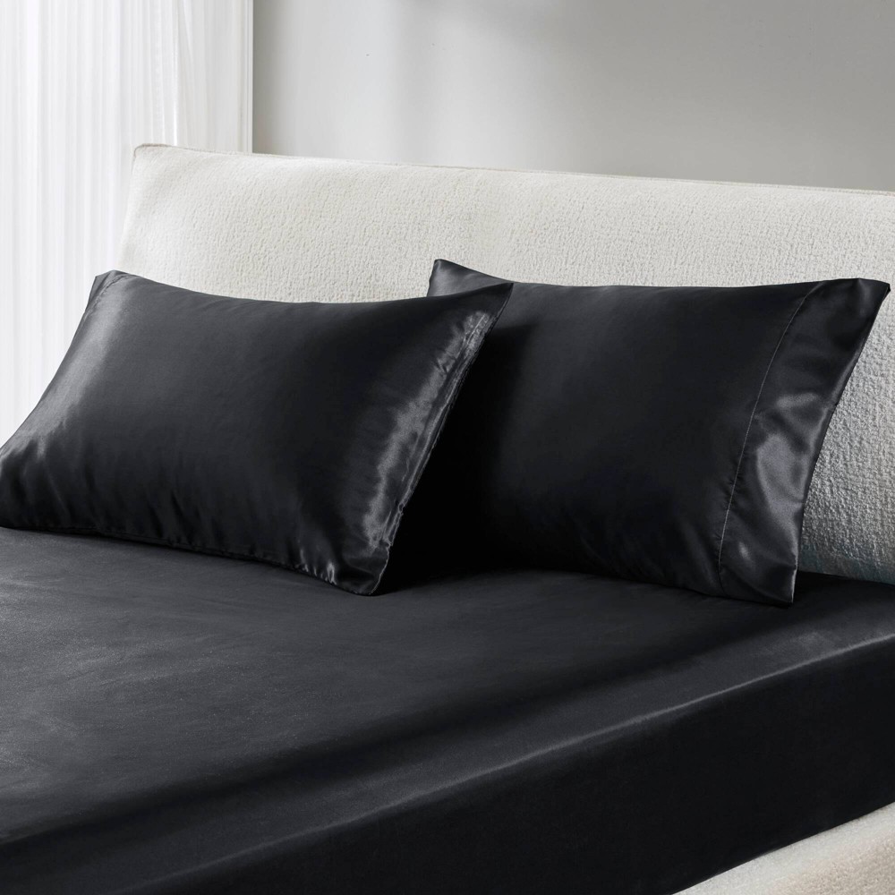 Standard Satin Luxury 2pc Pillowcase Set Black