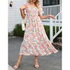 Coolmee Women's Summer Maxi Dress Boho Flowy Flutter Sleeve Square Neck Floral Smocked Wedding Guest Long Dresses - 2 of 4