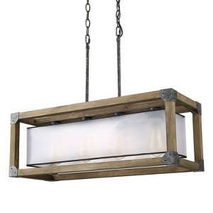 LNC Semaphore 4-Lights 27.5" Farmhouse Rectangle Kitchen Island Pendant  Lights, Brown Wood with White Shade - 1 of 4