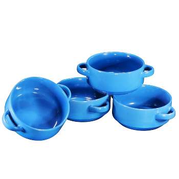 Bruntmor 19 Oz Ceramic Soup Bowl With Handles, Set of 4 Blue