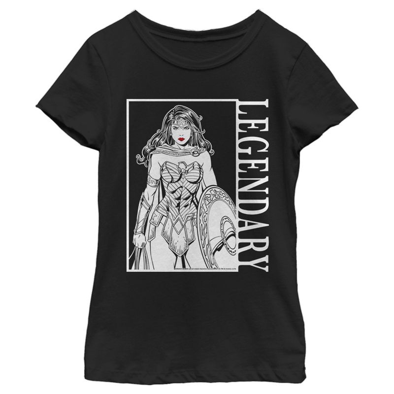 Girl's Wonder Woman Legendary Black and White Poster T-Shirt, 1 of 5
