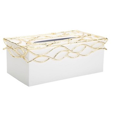 White Tissue Box Gold Mesh Design on Cover