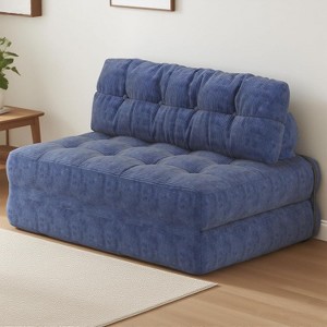 Folding Sofa Bed, Corduroy Floor Folding Couch with Pillow, Futon Convertible Sleeper Chair Foldable Mattress, Back Support - 1 of 4