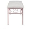 Simple Relax Fabric Upholstered Bench with Tufted Design in White and Powder Pink - 3 of 4
