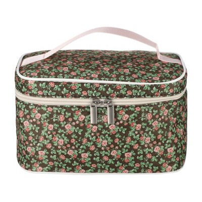 Unique Bargains Portable Peony Cosmetic Bag Green Pink 1 Pc