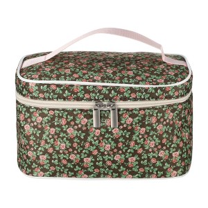 Unique Bargains Portable Peony Cosmetic Bag Green Pink 1 Pc - 1 of 3