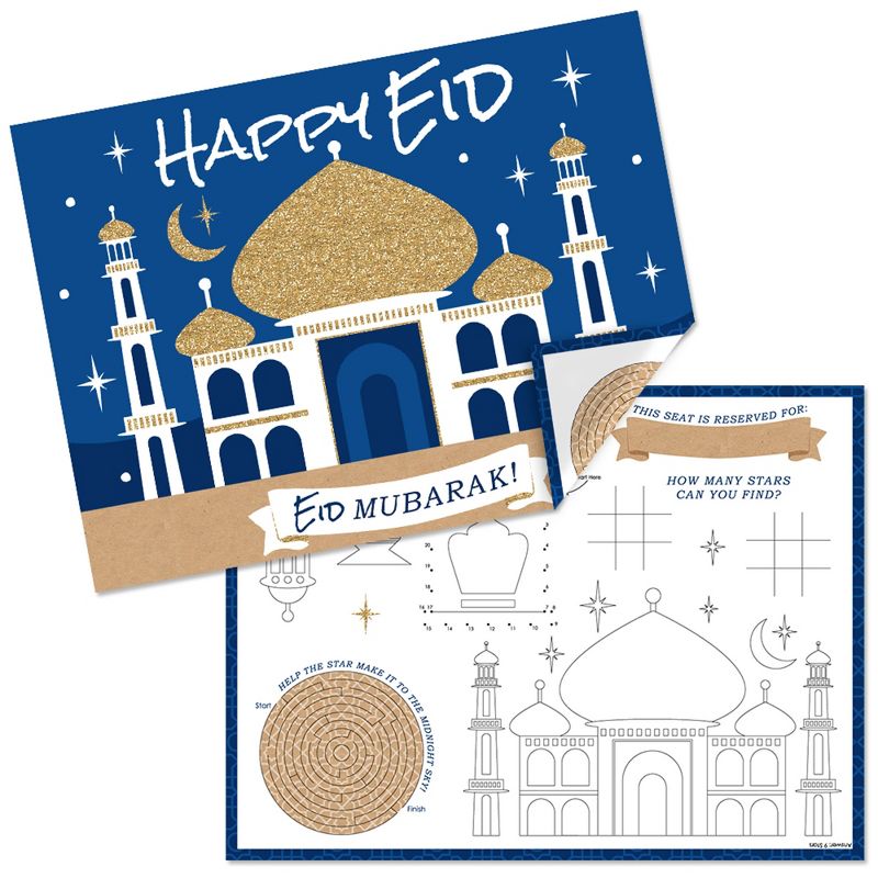 Big Dot of Happiness Eid Mubarak - Paper Ramadan Party Coloring Sheets - Happy Eid Activity Placemats - Set of 16, 1 of 8