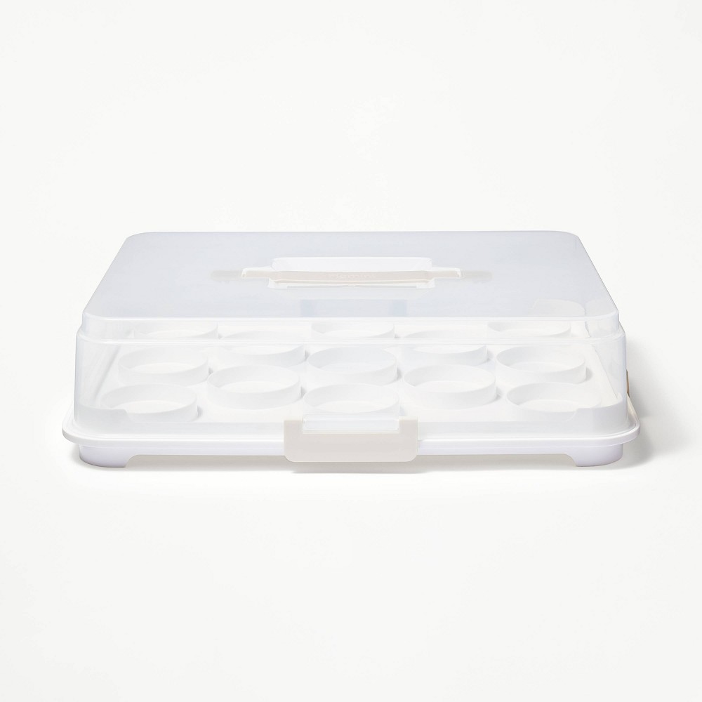 Photos - Food Container Plastic Rectangle Cupcake Carrier Clear/White/Gray - Figmint™