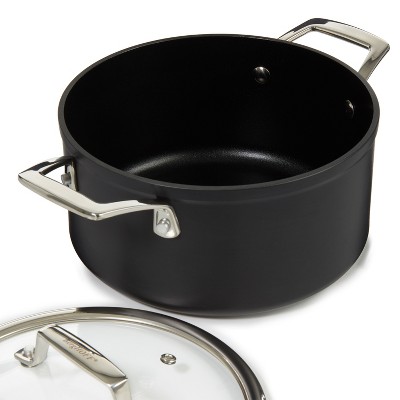 Black Aluminum Nonstick Stockpot with Glass Lid, 5.3qt