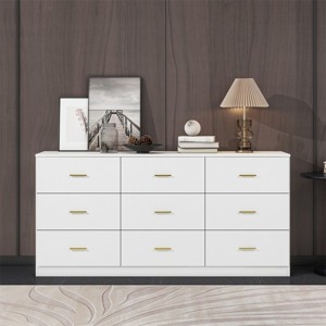 63" Modern 9 Drawer Dresser with Gold Handles, Large Storage Chest for Bedroom or Living Room-3irtyhousy - 1 of 4