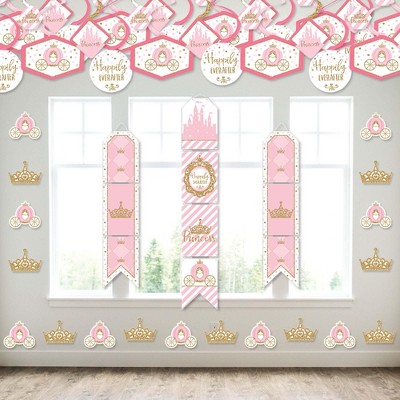 Big Dot of Happiness Little Princess Crown - Wall and Door Hanging Decor - Pink and Gold Princess Baby Shower or Birthday Party Room Decoration Kit