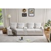114" Upholstered 4-Seat Sofa with Console, 2 Cup Holders, 3 Wired USB Ports, Linen Fabric Couch with 4 Pillows, Modern Sofa for Living Room, Apartment - 2 of 4