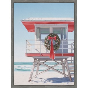 Amanti Art Holiday Wreath Beach Lifeguard Tower by The Creative Bunch Studio Canvas Art Framed - 1 of 4