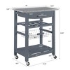 30"Mobile Rolling Kitchen Island Trolley Serving Cart with Underneath Drawer & Slide-Out Wire Storage Basket - 3 of 4