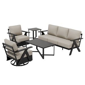 EAGLE PEAK Urban Slate 5 Piece Modern Outdoor Patio Furniture Set, Couch, Swivel Chairs, Coffee Table, and Side Table - 1 of 4