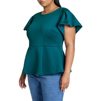 ELOQUII Flare Sleeve Peplum Top