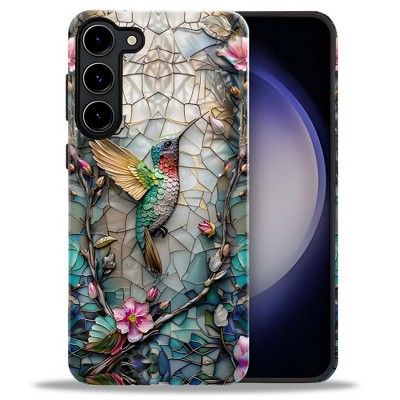 BONGEEK Case Compatible with Samsung Galaxy S23,Scratch Resistant Hybrid 2-Layer Hard Shell Bright Phone Case,Hummingbird Flower Stained Glass