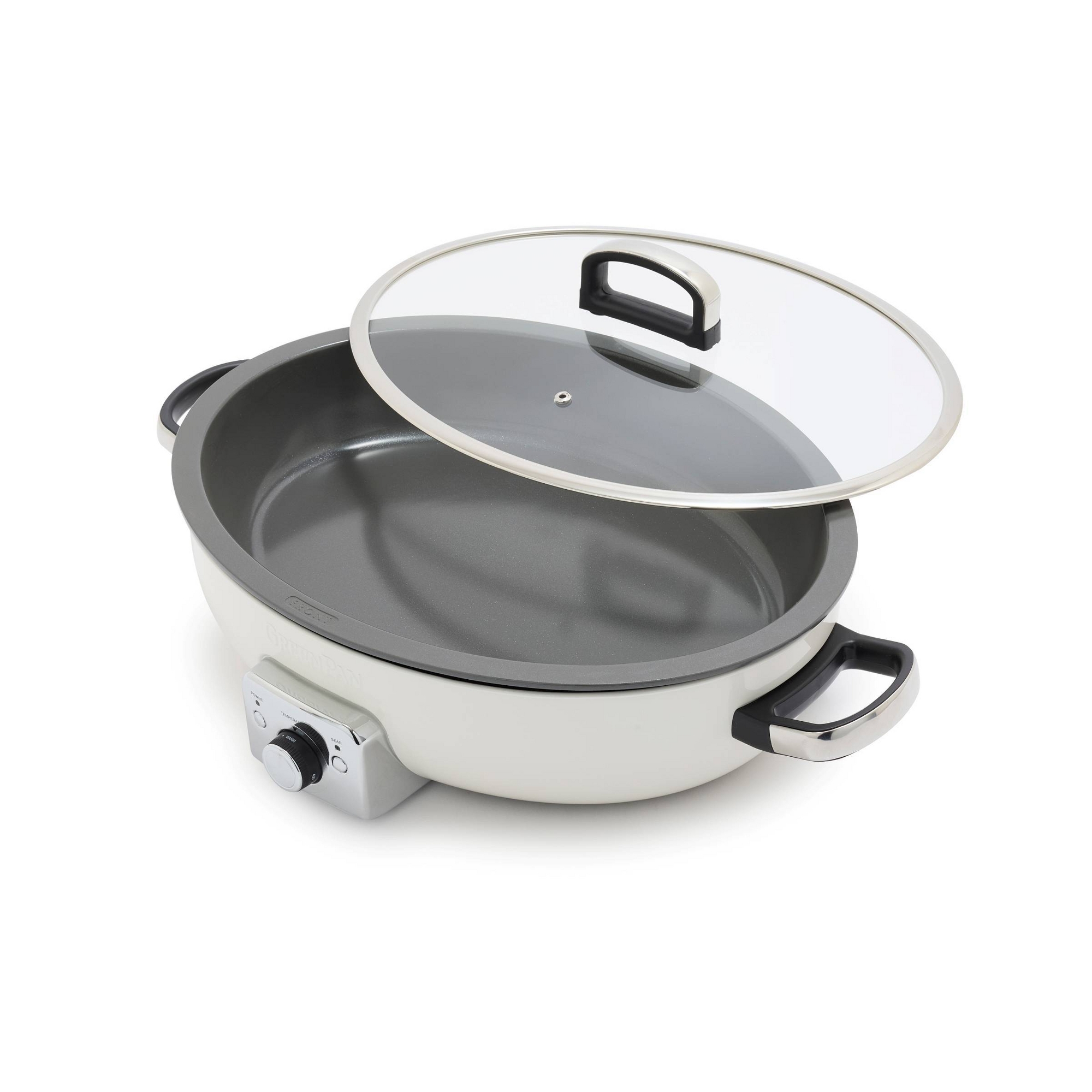 GreenPan Elite 5.5qt Oval Electric Skillet Cream