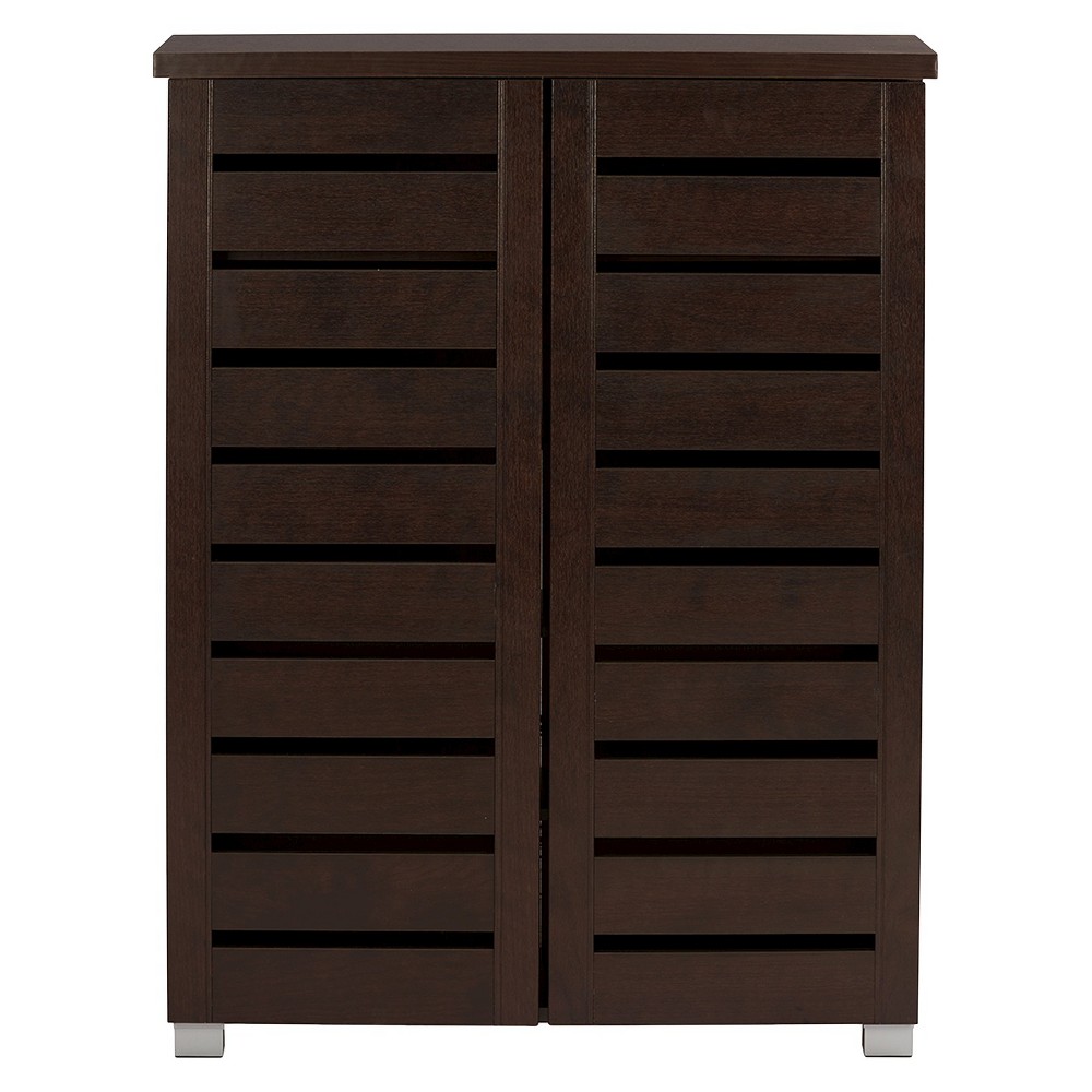 Adalwin Modern and Contemporary 2-Door Wooden Entryway Shoes Storage Cabinet: Holds 15 Pairs, PVC Legs - Baxton Studio