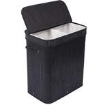 BirdRock Home Bamboo Double Laundry Hamper with Lid and Cloth Liner - Black