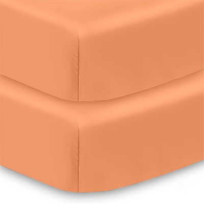 BreathableBaby Cotton Percale Fitted Sheet, For 52" x 28" Crib & Toddler Bed Mattress, Orange (2-Pack)