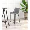 Zuo Modern Byron Barstool – Gray Faux Leather, Matte Black Steel Frame – 43.1” Height – Mid-Century Modern Design - 2 of 4