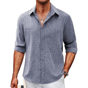 COOFANDY Men's Casual Button Down Shirt Long Sleeve Untucked Chambray Shirt Wrinkle Free Dress Shirts - 1 of 4